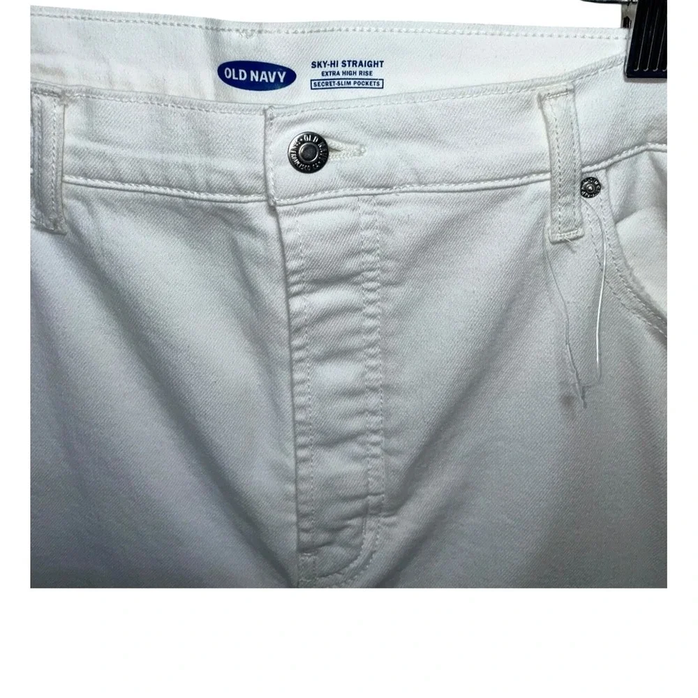 Old Navy Sky-Hi Straight‎ Jeans Women 18 Extra High Rise White Denim Distressed